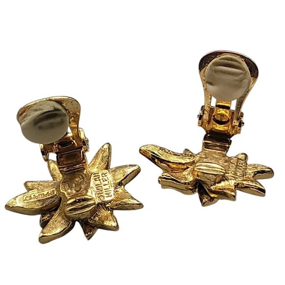 Nolan Miller Poinsettia Jewelry Set Red Enamel Gold Plated Brooch Clip On Earrin - Picture 11 of 16